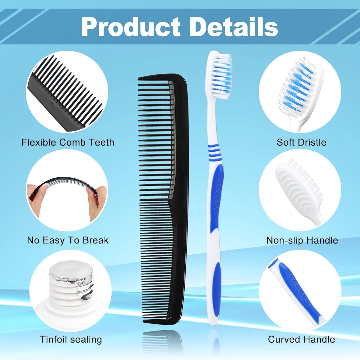 50 Set Travel Toothbrush Kit Bulk,Disposable Toothbrush with Toothpaste Set with Mouthwash,Toothpaste,Cover,Comb,Zip Bag,Floss Picks,Toothbrushes Set for Homeless,Travel