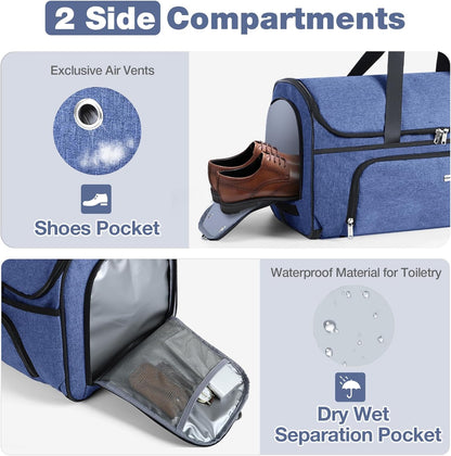 Garment Bags with Wheels, Garment Convertible Weekender Bags, Large Garment Bags for Travel, Duffle Luggage Bag Garment Bag (Blue, Medium)