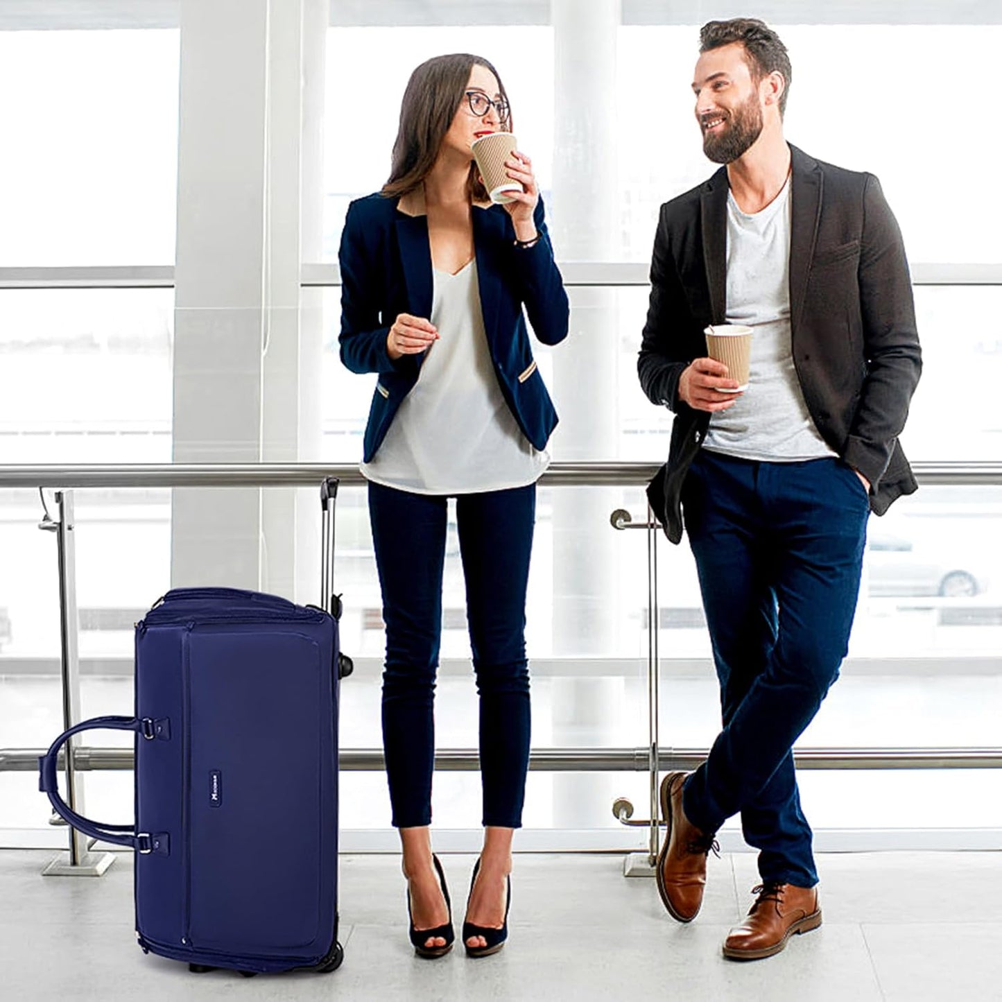 Modoker Rolling Garment Bags, Large Garment Duffle Bag with Wheels, 3 in 1 Garment Suit Luggage Bag for Women Men Business Travel Weekender, Blue