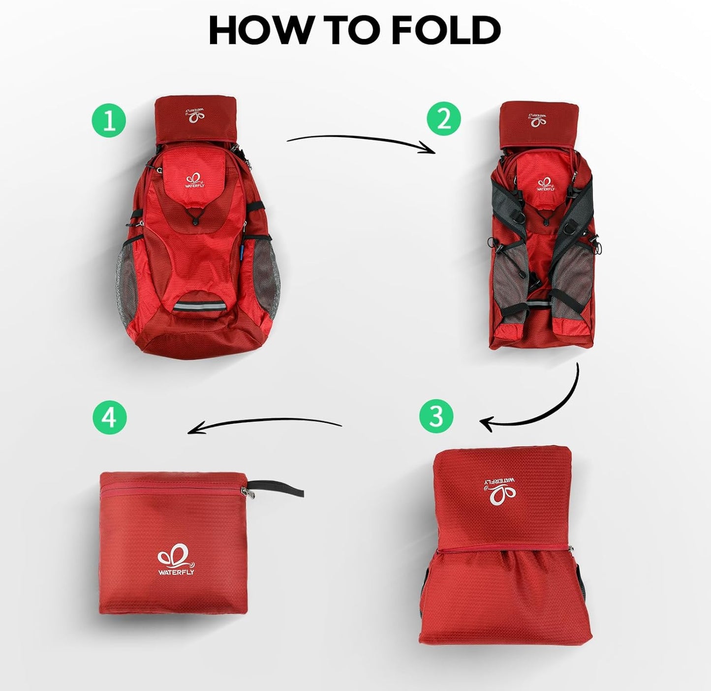 WATERFLY Lightweight Packable Hiking Backpack: 30L Foldable Travel Daypack Ultralight Camping Day Pack for Woman Man