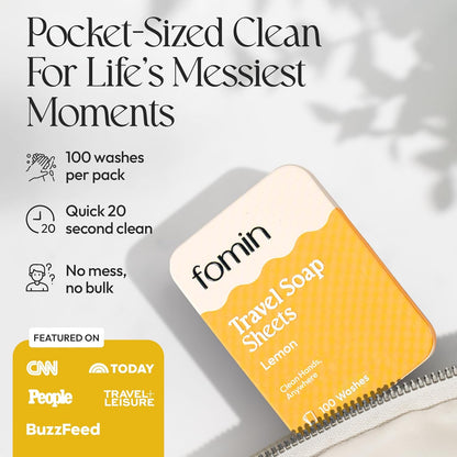 FOMIN - Antibacterial Paper Soap Sheets Tin for Traveling - (300 Sheets) Variety Pack (Unscented, Lemon, Lavender) Portable Travel Hand Soap Sheets, Dissolvable Mini Camping Hand Soap for Hand Washing