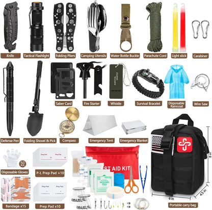 238Pcs Emergency Survival Kit and First Aid Kit, Professional Survival Gear Tool with Tactical Molle Pouch and Emergency Tent for Earthquake, Outdoor Adventure, Camping, Hiking, Hunting