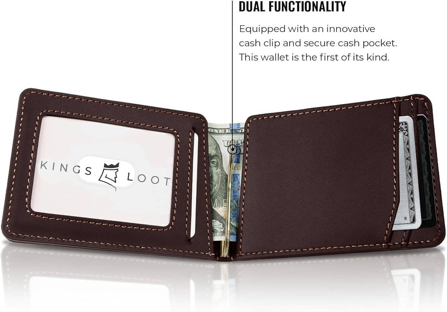Kings Loot Wallet for Men | Minimalist Slim RFID Blocking Leather Design with Cash Pocket & Card Pull Strap | Holds 1-15 Cards | Stylish & Durable Wallets (Umber)