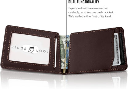 Kings Loot Wallet for Men | Minimalist Slim RFID Blocking Leather Design with Cash Pocket & Card Pull Strap | Holds 1-15 Cards | Stylish & Durable Wallets (Umber)