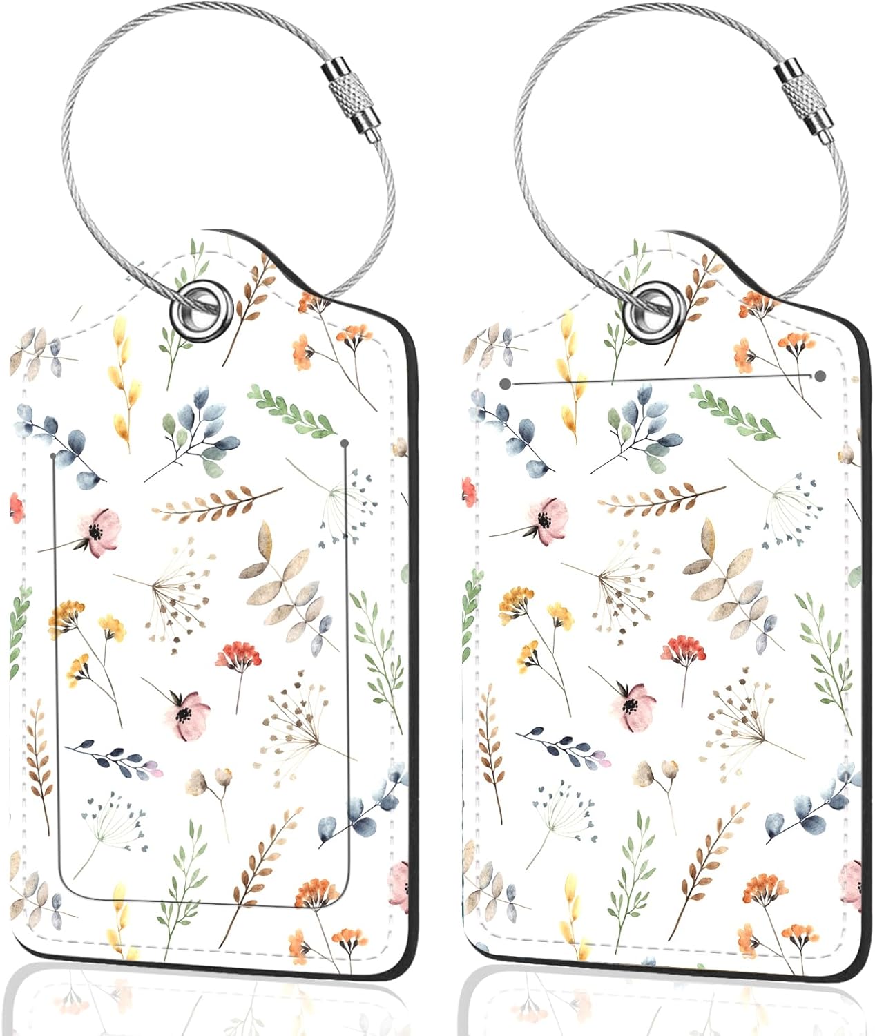 2Pack Luggage Tags for Suitcases, Cute Unique Pu Leather Cruise Luggage Tag with Privacy Cover ID Label Address Card and Metal Ring Suitable for Women Men Kids Travel Bag Floral and Plant Patternsn