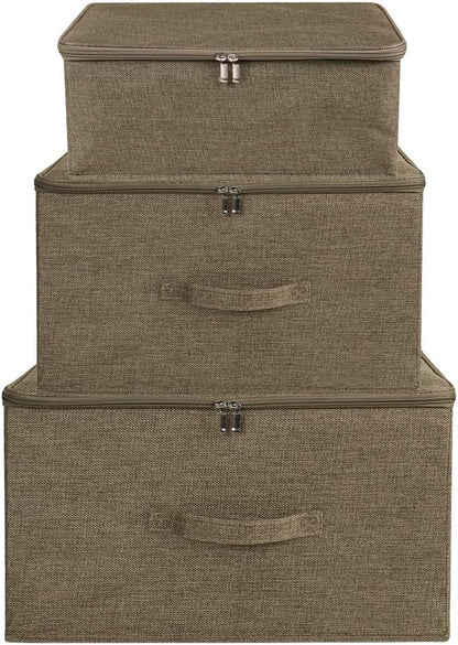 ANMINY 2PCS Storage Bins with Zipper Lids 36 Qt Lidded Fabric Storage Boxes Baskets Cubes with Handles Collapsible Washable Cotton Linen Closet Shelf Clothes Organizer Containers - Coffee, Large
