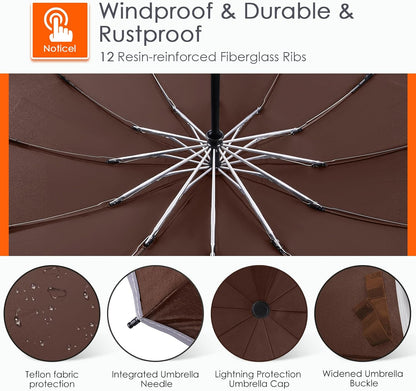 Bodyguard Inverted Umbrella - Large Windproof for Rain & Sun, Compact Reverse With Reflective Stripe, Teflon-Coated for Women Men, Travel Folding With Cover Bag
