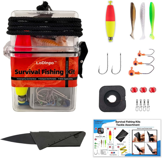 Mini Survival Fishing Kit Small Emergency Fishing Gear Box Pocket Fishing Tackle Travel Fishing Shoebox Surf Survivalist Fishing Accessories Pack Gifts for Fishing Starter Men