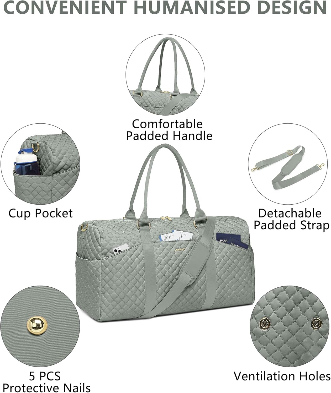 Weekender Travel Duffle Bag for Women - Carry on Bag with Shoe Compartment Overnight Bags with Toiletry Bag Wet Pocket Weekend Traveling Yoga Gym Hospital Bags for Labor and Delivery Green