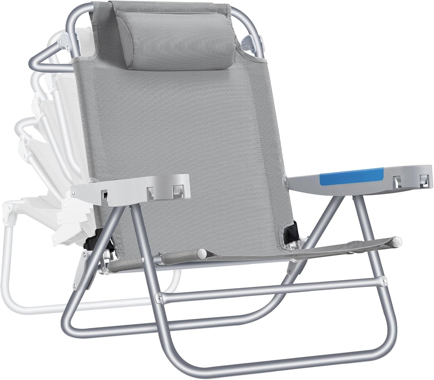 ICECO Backpacking Beach Chairs for Adults, 5 Positions Reclining Chair, Heavy Duty Folding Chairs, Portable Lay Flat Outdoor Chair with Cup Holder for Beach, Camping, Lawn, 350lb Capacity