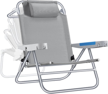 ICECO Backpacking Beach Chairs for Adults, 5 Positions Reclining Chair, Heavy Duty Folding Chairs, Portable Lay Flat Outdoor Chair with Cup Holder for Beach, Camping, Lawn, 350lb Capacity