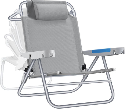 ICECO Backpacking Beach Chairs for Adults, 5 Positions Reclining Chair, Heavy Duty Folding Chairs, Portable Lay Flat Outdoor Chair with Cup Holder for Beach, Camping, Lawn, 350lb Capacity