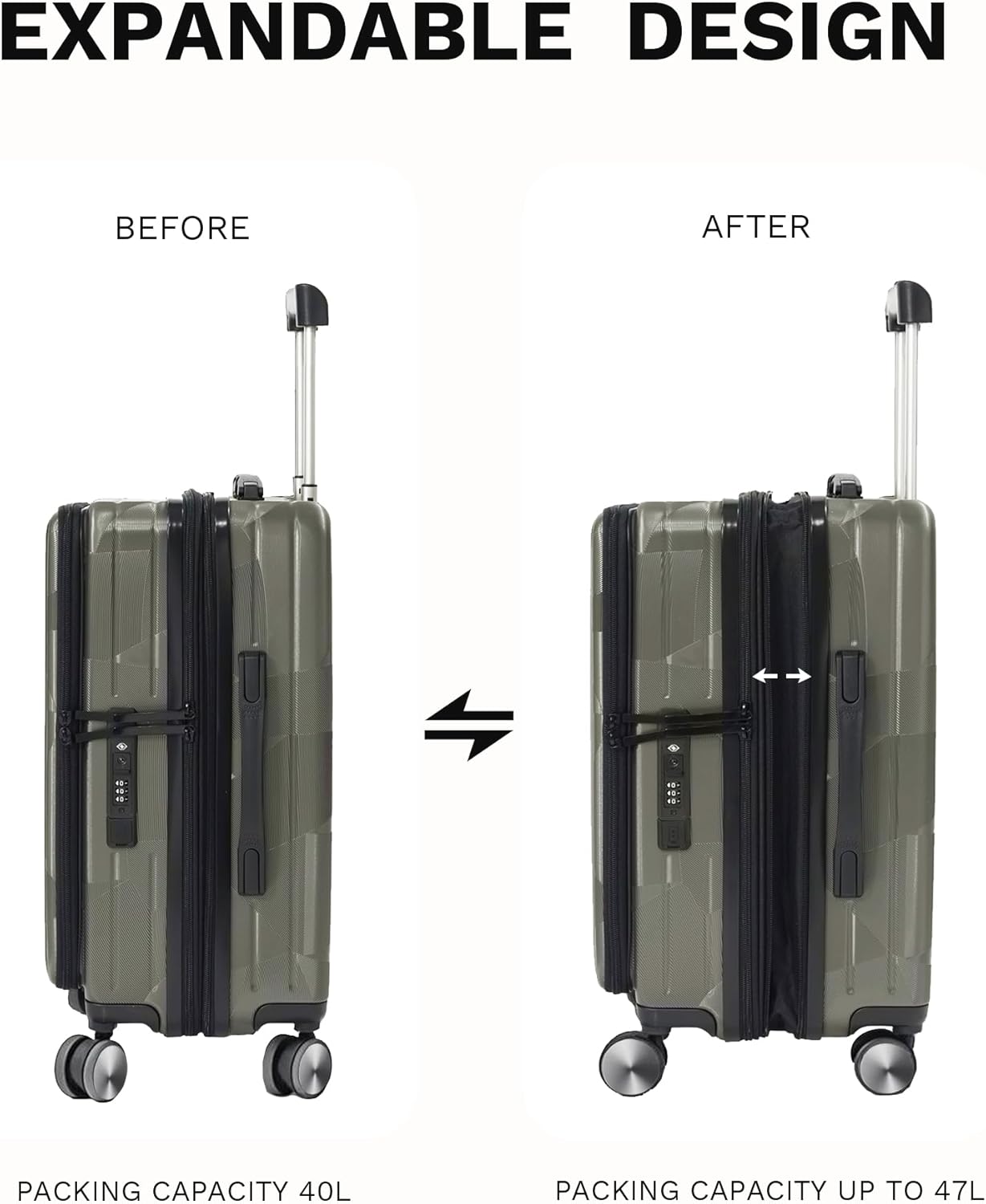 20 inch Carry On Luggage Expandable Top Opening/Clamshell Opening, TSA Approved Carry On Luggage Hard Shell Suitcases, Lightweight Away Carry On Suitcases with Large Capacity Backpack