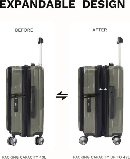 20 inch Carry On Luggage Expandable Top Opening/Clamshell Opening, TSA Approved Carry On Luggage Hard Shell Suitcases, Lightweight Away Carry On Suitcases with Large Capacity Backpack