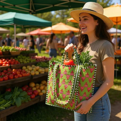 Cotton Quilted Tote Bag for Women – Large Beach & Travel Tote with Zipper, Reusable Grocery Bag