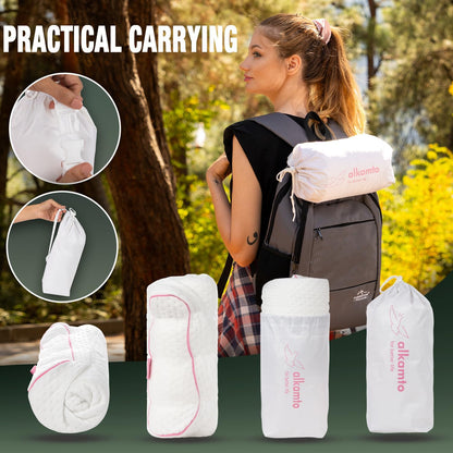 Travel & Camping Comfortable Memory Foam Pillow – Easy to Carry Portable Bag – Temperature Regulating Pillow Case (Pink Contour + Extra Cover)