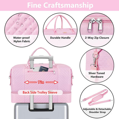 Weekender Bag for Women, Travel Duffel Bag Carry On Overnight Bag with Shoe Compartment Large Nylon Travel Weekend Tote Bag