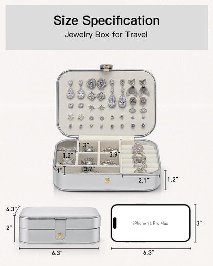 Vlando Travel Jewelry Case for Women Girls Mothers, PU Leather Portable Small Jewelry Box for Rings, Necklaces, Bracelets, Earring Holder Organizer Storage for Travel, Bridesmaid Gifts - Silver
