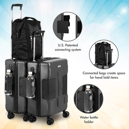 TACH V3.1 Hard Shell Carry On Luggage 20 inch | Carry on Luggage with Spinner Wheels & Patented Built-In Connecting System | One Piece Rolling Suitcase Links 9 Bags At Once (Grey)