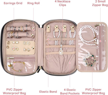 Jewelry Travel Case Organizer for Necklaces, Earrings, Rings, Bracelet, Watch, Soft Sided, Grey