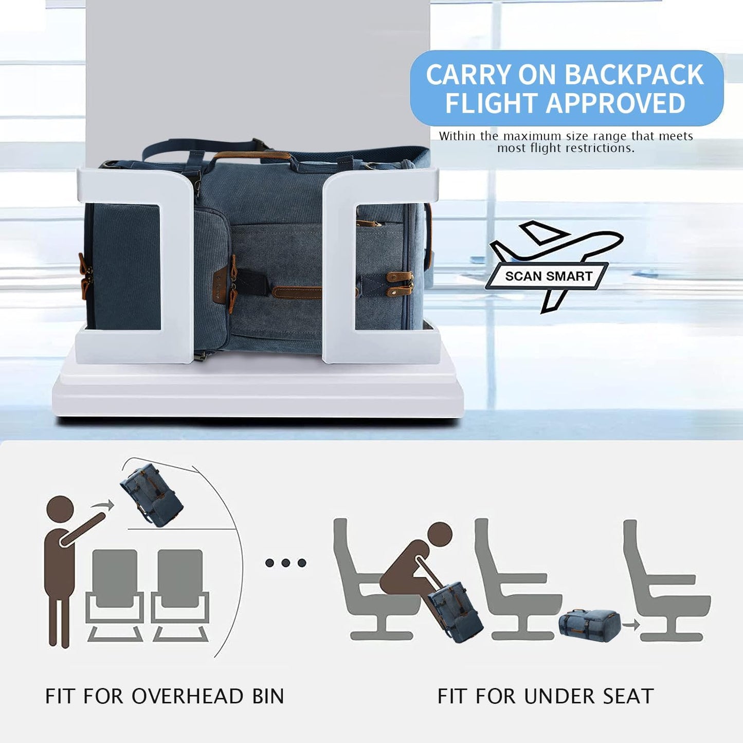 G-FAVOR 40L Travel Backpack, Vintage Canvas Rucksack Convertible Duffel Bag Carry On Backpack Fit for 17.3 Inch Laptop Bag, Blue