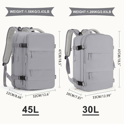 coowoz Large Travel Backpack For Women Men, Carry On Backpack,Hiking Backpack Waterproof Outdoor Sports Rucksack Casual Daypack Expandable Heavy Duty Extra large Backpack Grey Expansion