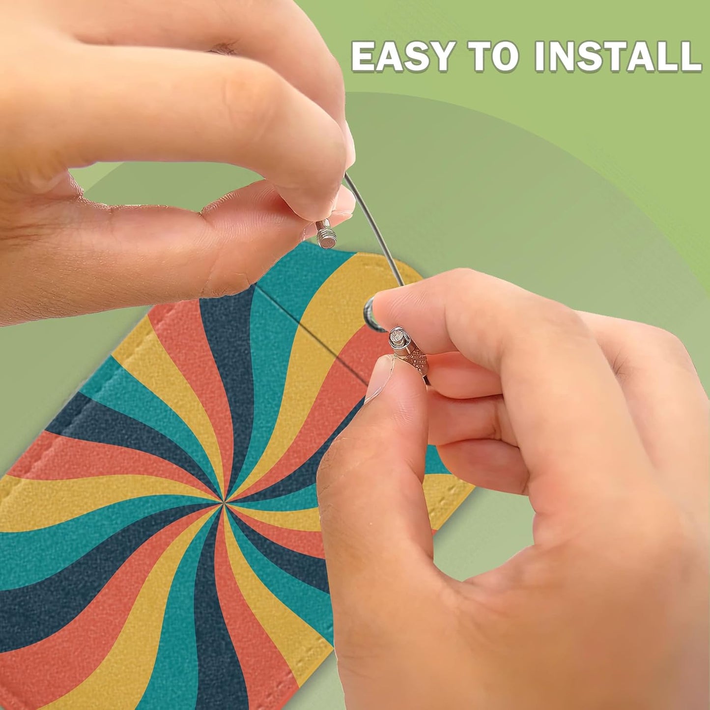 2 Pcs 70s Retro Wavy Luggage Tags,Cruise Vintage Twisted Ray Luggage Tag with Privacy Flap,Name Id Label and Steel Loop for Women Men Travel Bag Suitcase