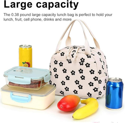 Bluboon Lunch Bag for Women Men Cute Corduroy Lunch Tote Bags Reusable - Image 6
