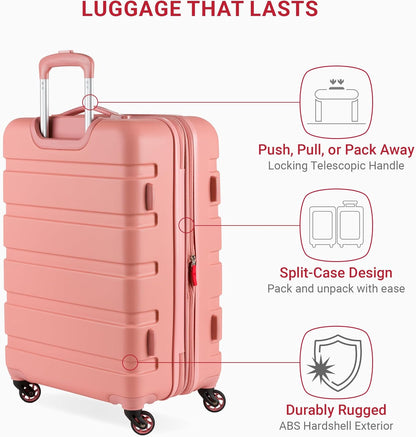 SwissGear 7366 Hardside Expandable Luggage with Spinner Wheels, Coral Almond, Checked-Large 27-Inch