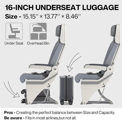 mixi Underseat Carry on Luggage 16 Inch Hardshell PC Suitcase with Spinner Wheels TSA Lock for Travel, Rock Gray