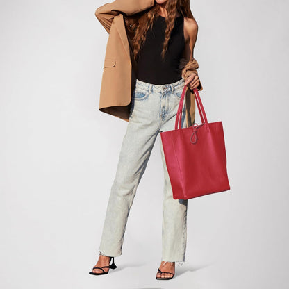 Italian Calf Leather Tote for Women with Zipper, Inner Pocket & Flat Base | Soft Unlined Shopper for Work & Travel