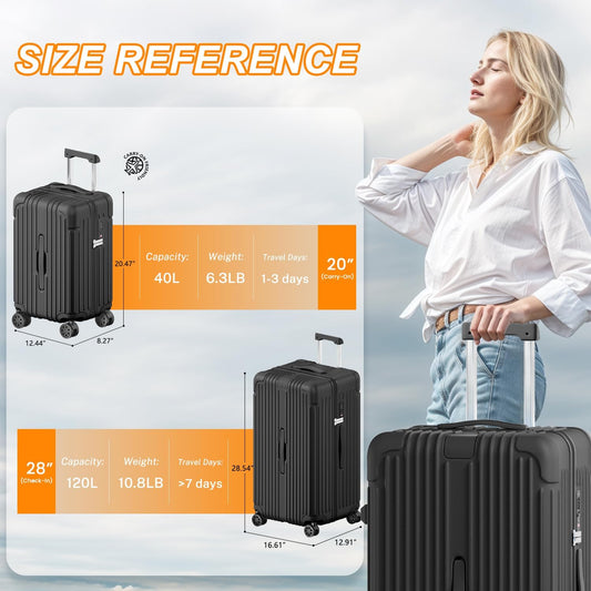 Krute Luggage Sets 2 Piece Suitcase with Spinner Wheels PC+ABS Hardside Suitcases Charging Port TSA Lock Carry On Luggage with Cup Holder 20+28 Inch