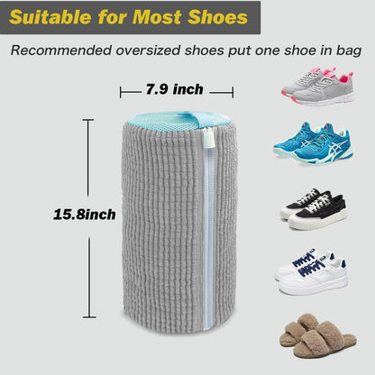 Shoe Washing Machine Bag,Laundry Shoe Bag for Washer and Dryer,Reusable Shoe Cleaning Bag for Sneakers,Tennis Shoes,With Self-locking Zipper, Microfiber Inside,Include Shoes Storage Bag (Grey(1PC))