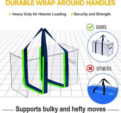 VENO 8 Pack Moving Bags, Heavy Duty, Moving Boxes Alternative, Packing Storage Supplies for Dorm Room Essentials with Zipper for Clothes, Extra Large Totes for Packaging (Clear, 8 Pack)