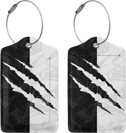 Black Against White Pattern Luggage Tags for Suitcases, Cool Scratches Bag Tags Private Name ID Labels for Travel Baggage Suitcase Lunch Box, Cruise Ships