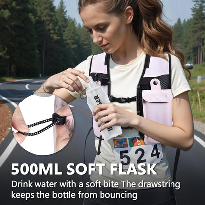 Running Hydration Vest for Women Men,Lightweight Breathable Hydration Pack with 500ml Soft Flask, Adjustable Chest Straps Reflective Backpack for Trail Running Marathon Race Jogging Cycling