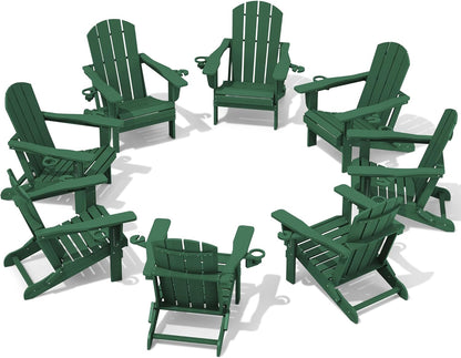 SERWALL Adirondack Chair with Cup Holders - Composite Adirondack Chairs Set of 8 HDPE Outdoor Chairs All Weather Use- Green