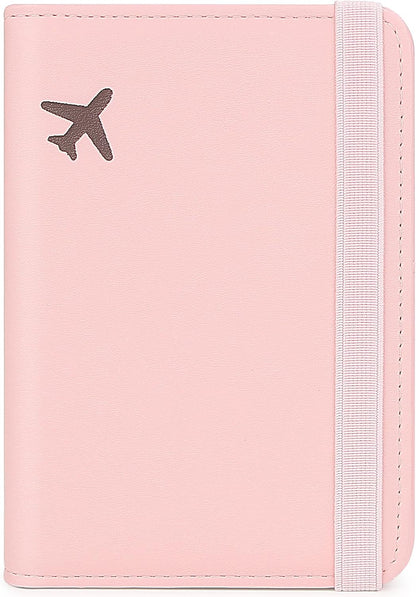 Passport Holder for Travel, Rfid Passport Cover Case, Passport Wallet Women Travel Essentials Accessories Document Organizer with Elastic Band, Pink