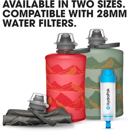 HydraPak Stow - Collapsible Backpacking Water Bottle (350ml, 500ml, 1L) - BPA Free, Ultra Light, Spill-Proof Twist Cap