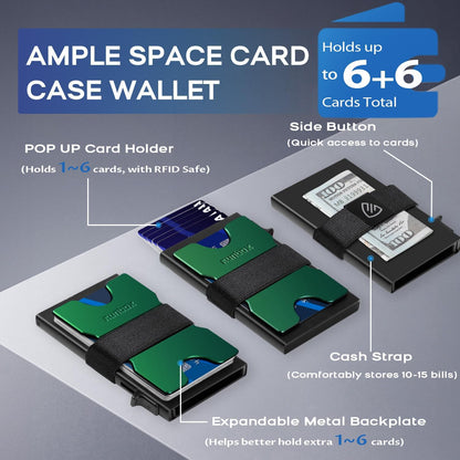 Mens Business Card Holder, Slim Card Wallet for Men and Women, Minimalist RFID Blocking Wallet with Pop-Up Function, Thin Design, Metal Cases Holds 6+6 Cards, Gifts for Men, Men's Accessories