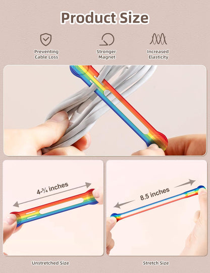 Kanemc Magnetic Cable Tie, 4.72'' Cord Ties Magnet Cable Straps Cord Wrap For Travel Phone USB Charging Cable Management Whiteboard Markers (8Pcs, Rainbow Color)