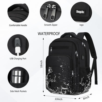 Black Backpack for Men Women, School Backpack for Boys Girls Teens, 15.6 Inch Laptop Backpacks with USB Port, Water Resistent Book bag, Work College Bookbag, back pack, Mochila para hombre