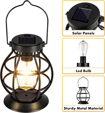 2 Pack Solar Lanterns Outdoor Hanging Lantern Lights, Metal Decor Lantern, Waterproof LED Decorative Garden Light - Garden Decoration for Patio, Yard, Pathway, Landscape