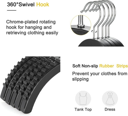 TOPIA HANGER Slim Wooden Hangers with Extra Soft Non-Slip Rubber Grips, 30-Pack High-Grade Fashion Hanger No Shoulder Bump for Sweater, Camisole, Jacket, Dress, Coat (Black)-CT15B30