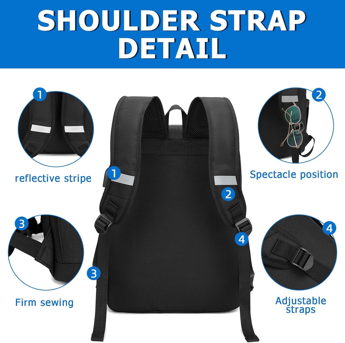 HFSX Vintage College Laptop Backpack for Women & Men - with USB Charging Port (Black, Fits 15.6 inch Notebook)