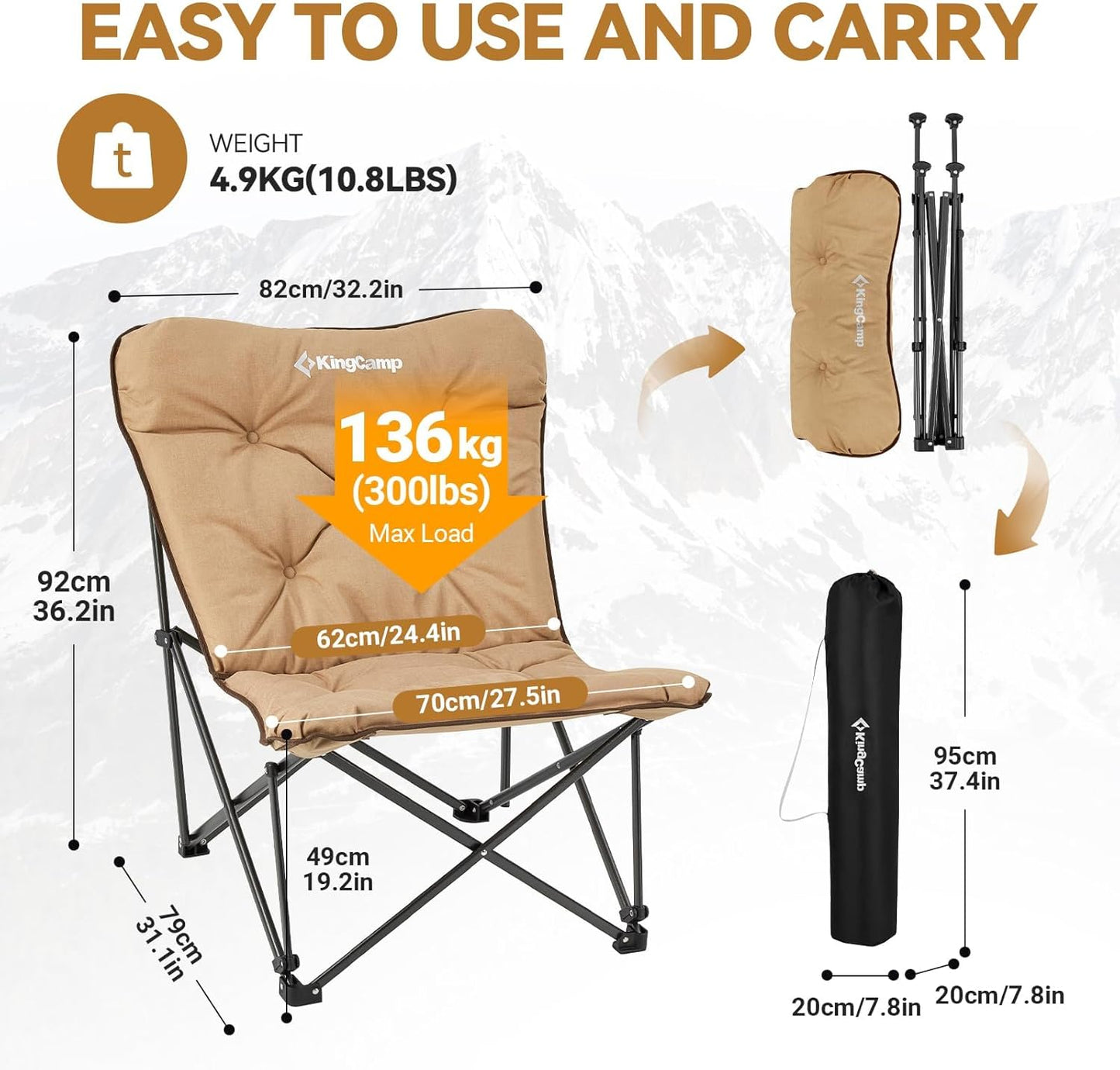 KingCamp Butterfly Chair Oversized XL Saucer Chair for Adults Padded Folding Comfy Camping Chairs for Teens Kids 300lbs Heavy Duty with High Back for Bedroom Living Room Dorm Rooms Outdoor Patio Lawn