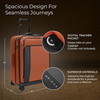 Briggs & Riley 26" Medium Expandable Spinner - Checked Luggage for Travel, Suitcases with Wheels, Softside Rolling Bag for Men & Women - ZDX Collection, Canyon