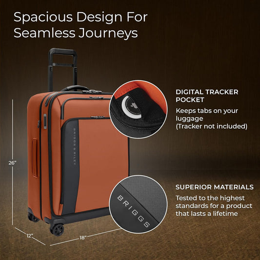 Briggs & Riley 26" Medium Expandable Spinner - Checked Luggage for Travel, Suitcases with Wheels, Softside Rolling Bag for Men & Women - ZDX Collection, Canyon
