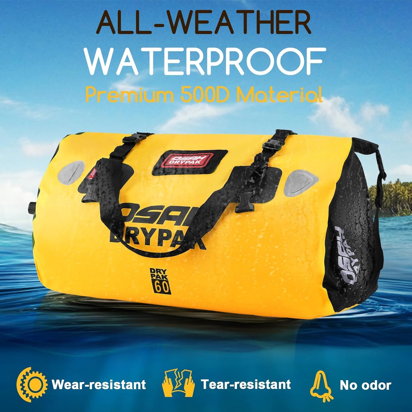 Waterproof Duffel Bag - Motorcycle Dry Bag Tail Bag with Large Storage Space, Waterproof Luggage Duffle Bags with Outer Mesh Zipper Pocket for Camping, Kayaking, Fishing & Traveling