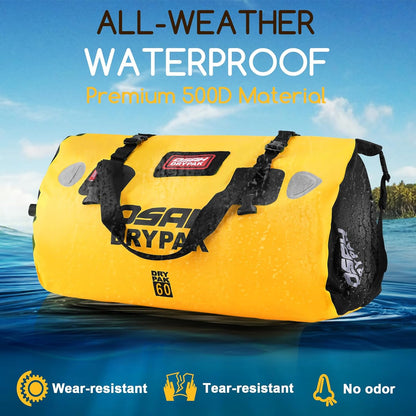 Waterproof Duffel Bag - Motorcycle Dry Bag Tail Bag with Large Storage Space, Waterproof Luggage Duffle Bags with Outer Mesh Zipper Pocket for Camping, Kayaking, Fishing & Traveling